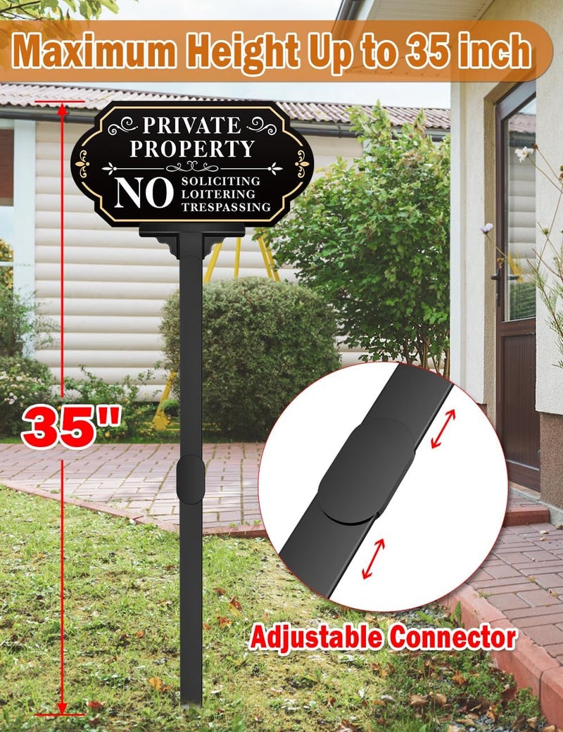 multiwins No Soliciting Sign for House with Stake - Adjustable Height - 12.7 x 6.6 Inch/36 Inch High - 50-mil Thick Aluminum -Metal No Soliciting Yard Sign for Home/Front Door and Business (White-01) - Image 3